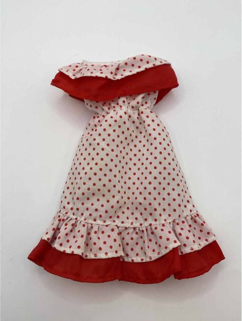 Vintage Barbie Size Red White Polka Dot Dress Off Shoulder B20